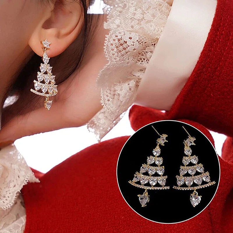 Christmas tree earrings women\'s high-end sense earrings temperament all-match thin face earrings for Christmas Accessories