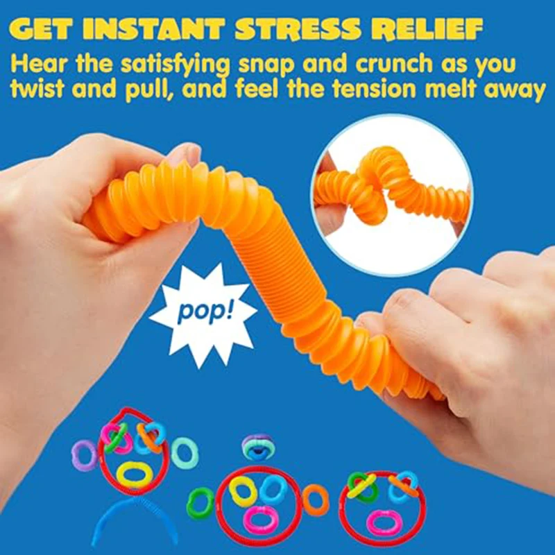 10/30/50PCS Rainbow Pop Tubes Sensory Toy Stress Relief Telescopic Tube Stretching Fidget Toys Children Adult Decompression Toys