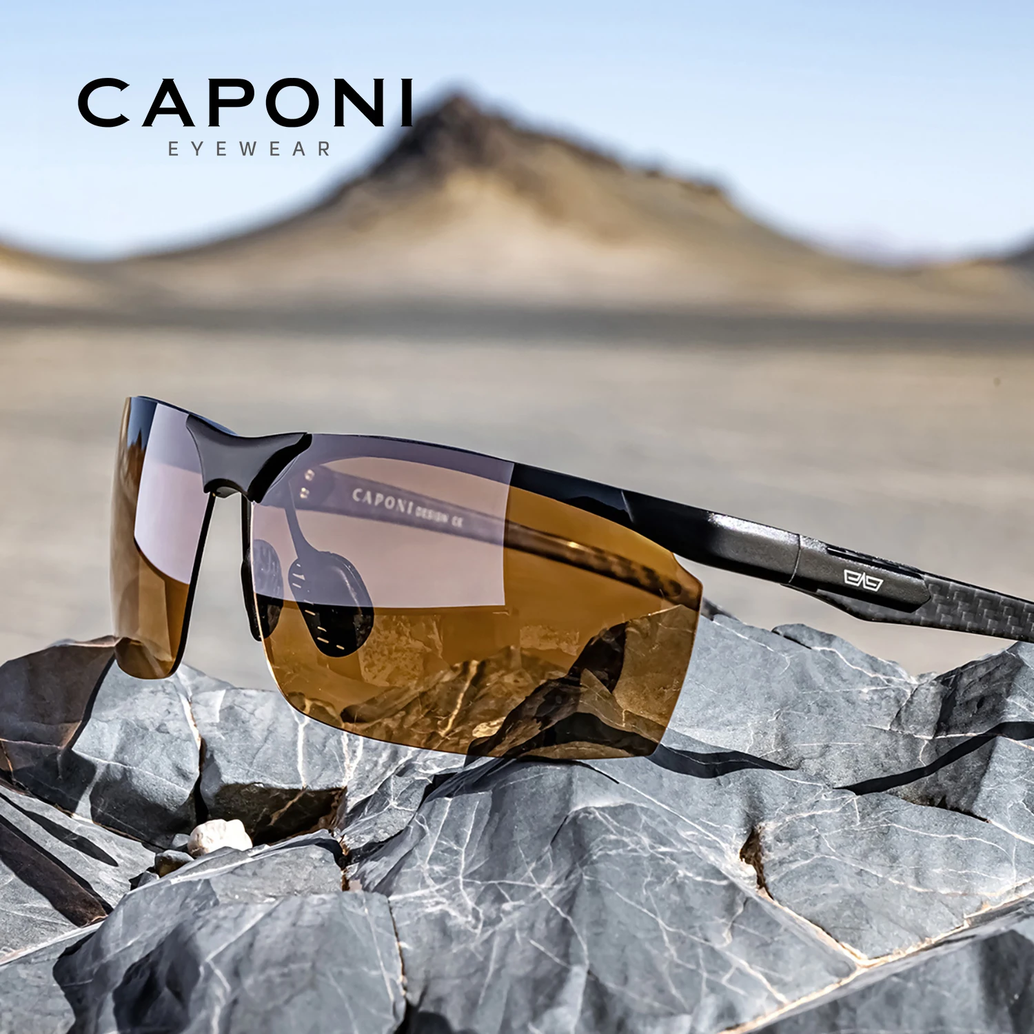 CAPONI Night Vision Men Sunglasses Carbon Firber Driving Sports Photochromic UV400 HD Sun Glasses Protect Yellow Shades BSYS8780