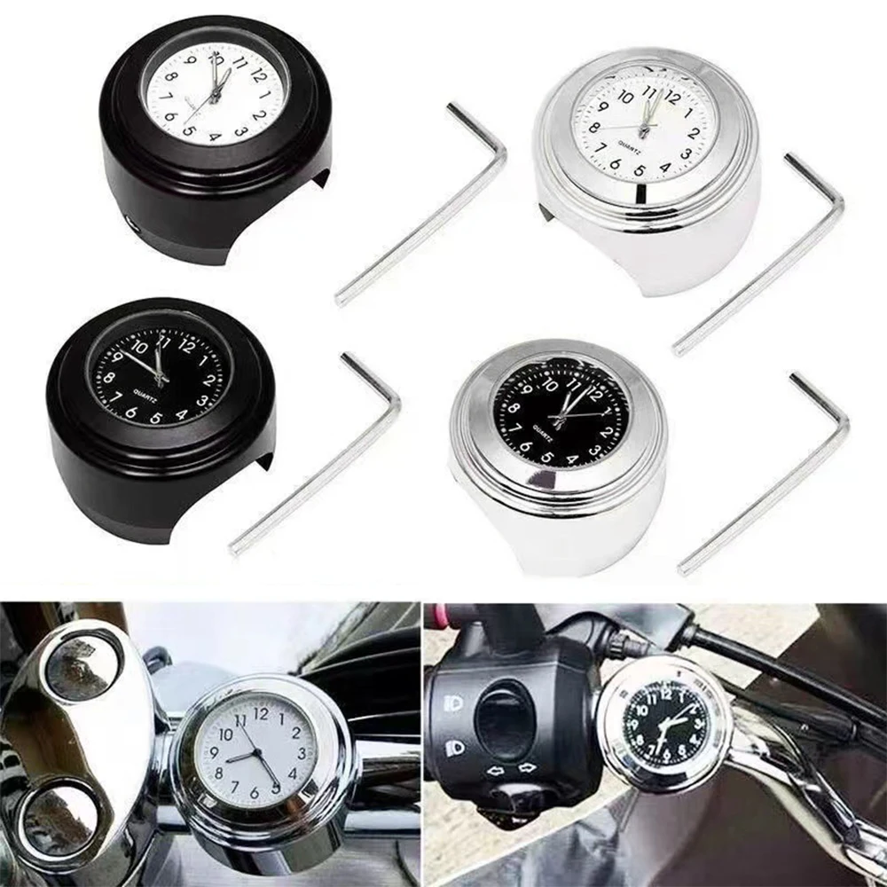 

7/8" Motorcycle Clock Chrome Waterproof Bike Handlebar Mount Quartz Watch Aluminum Luminous Clock Moto Accessories Universal