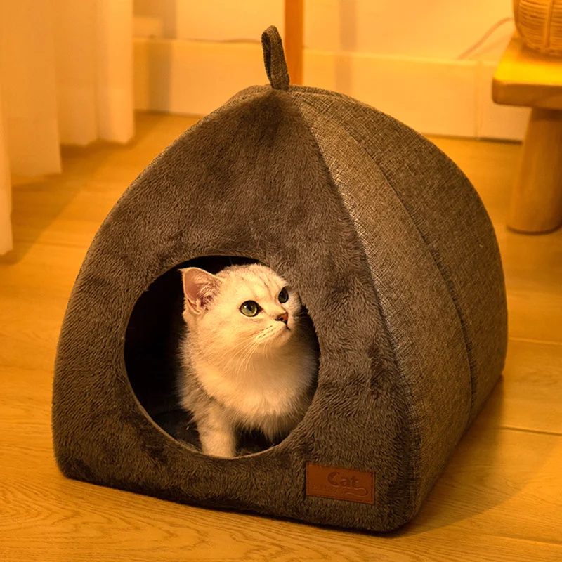 Winter Warm Cat Bed Comfortable Foldable Cat\'s House Plush Pet Soft Bed Sofa for Small Medium Dogs Cats Puppy Sleep Cushion Nest