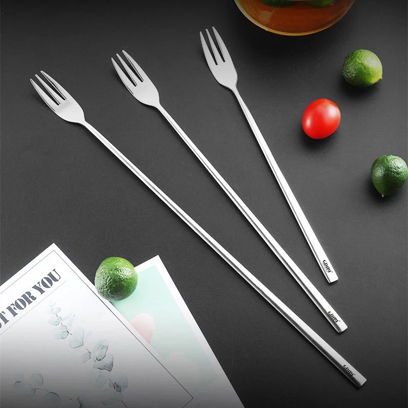 304 Stainless Steel Tea Spoon Long Handle Cocktail Coffee Ice Cream Stirring Scoop Dessert Fork Kitchen Tableware Bar Tools