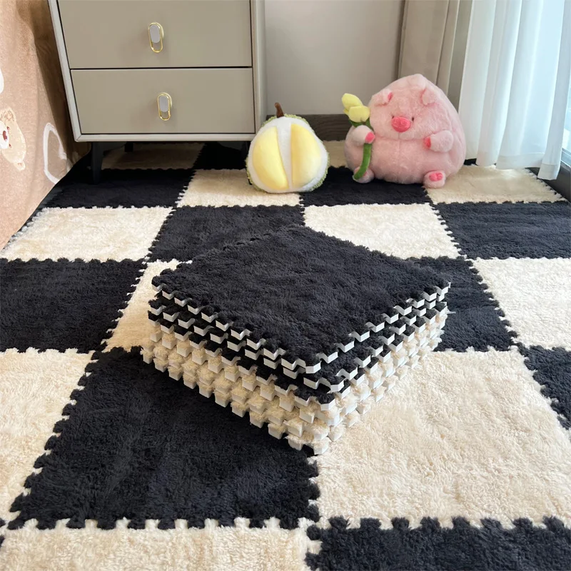 Plush Edge Carpet for Bedroom - Ins Style Large Foam Interlocking Mat, Washable, Perfect for Girls' Room [1 piece price]