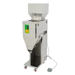 220V Automatic Weighing Filling Packing Machine, 10-999g 201 Stainless Steel Foot Pedal Dual Vibration Particle Powder Filler for Grain Spice Tea Seed Food