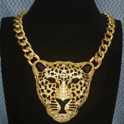 Halloween Leopard Head Iced Out Pendant Necklace For Women Hip Hop Jewelry Mens Cuban Link Chain Gothi Trend Jewelry Gift