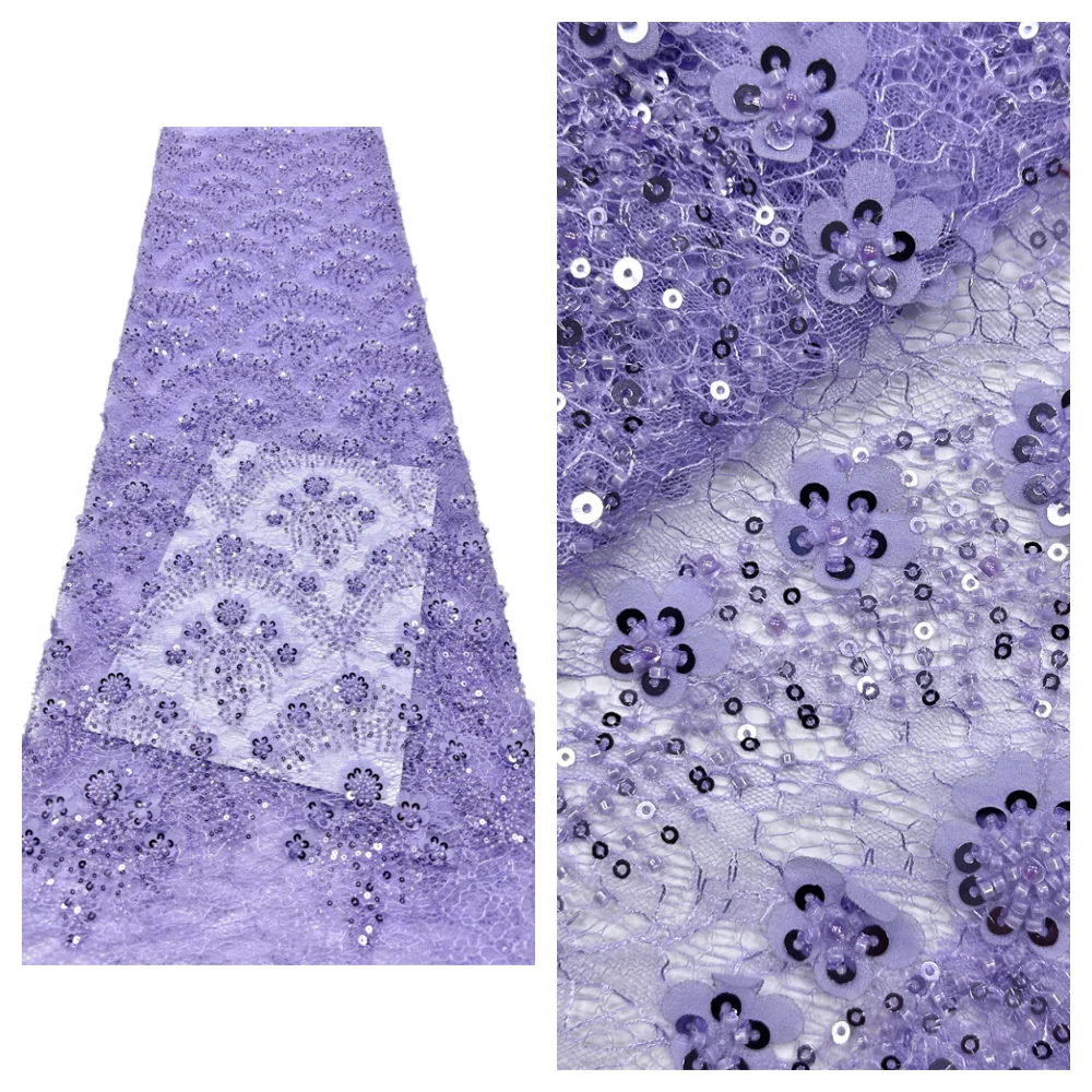 

2026 Nigerian Bridal Beaded Lace Fabric Embroidery Sequins High Quality French Tulle Lace Fabric Women For Wedding Sew