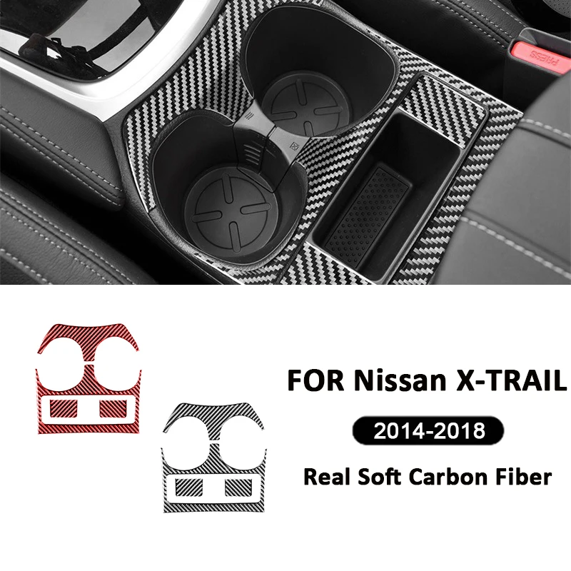 

Carbon Fiber Car Central Control Double Water Cup Holder Panel Frame Decoration Sticker For Nissan X-TRAIL 2014-2018 Accessories