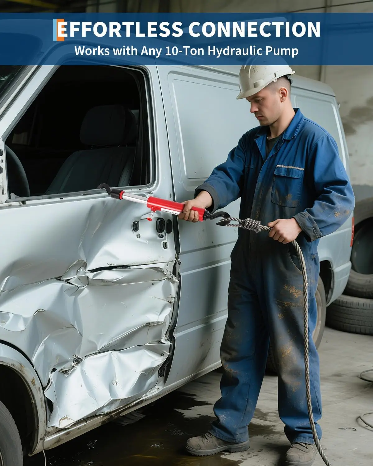 26 "10 طن الهيدروليكية التراجع رام لإصلاح جسم السيارات الثقيلة الإطار مستقيم اسطوانة مع خطافات دوارة #3