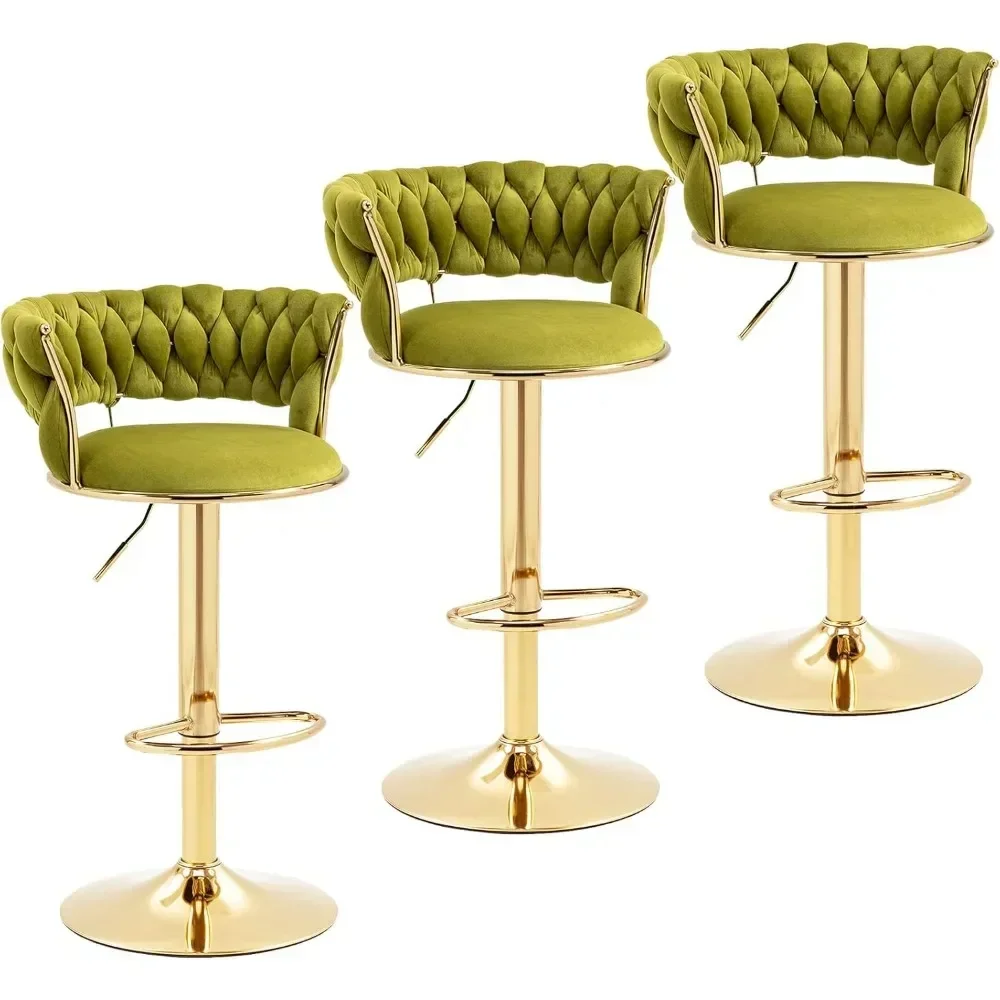 Modern Velvet Bar Stools Set of 3, Swivel Counter Height Barstools Bar Height Adjustable Counter Stools Kitchen Bar Chairs