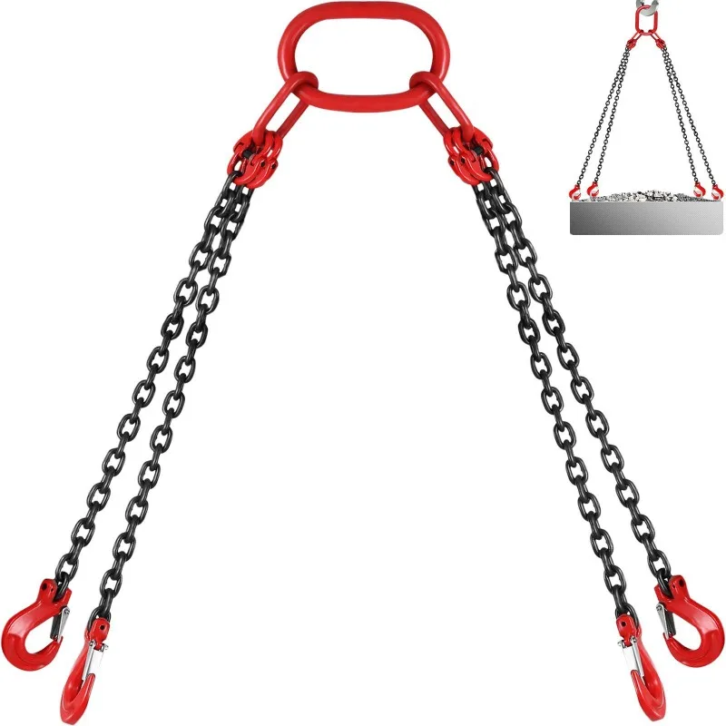 

4 Leg Grab Hooks Chain Sling 5/16 x 5 ft G80 11000 lbs for Engine Hoist Lifting