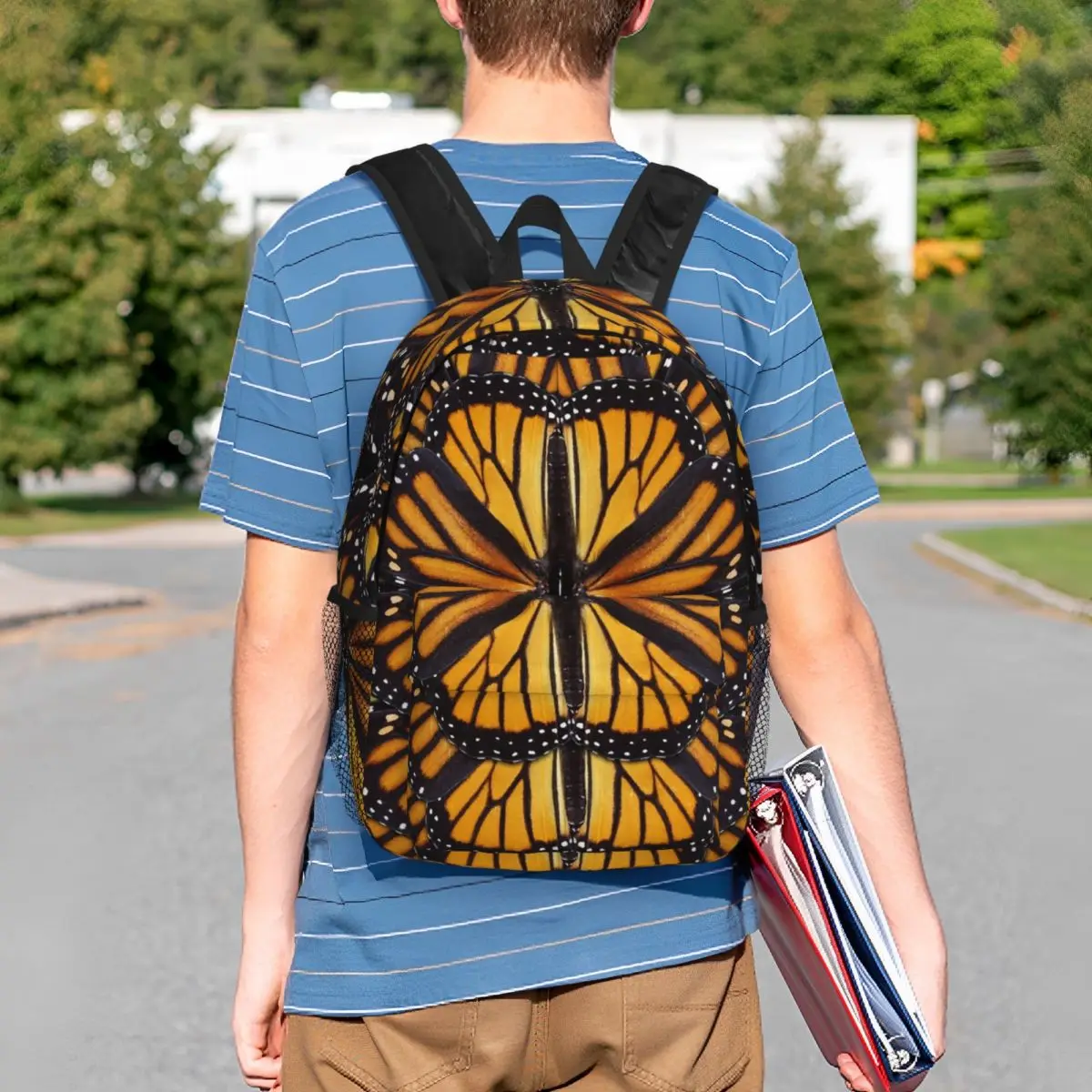 Monarch Butterfly Wing Orange Wings And Golden Backpack Student Boys Girls BookBag Men Women School Bag Computer Shoulder Bags