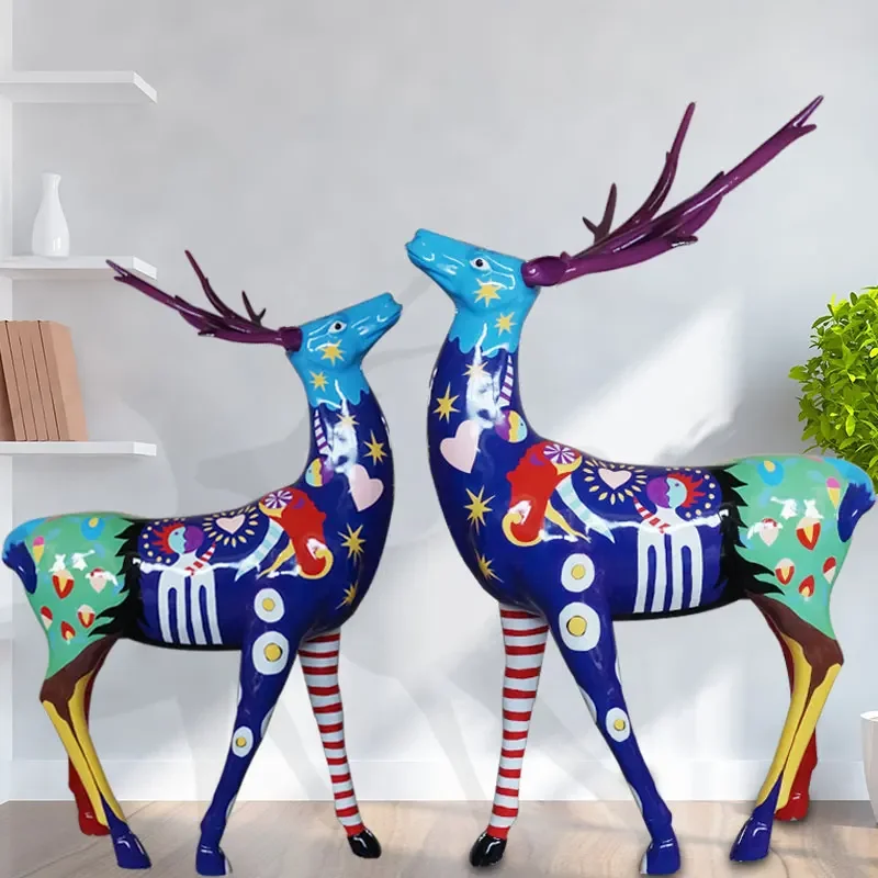 Fiberglass Sika Deer Sculpture Living Room Hotel Lucky Crafts Park Villa Decoration Painted Animal