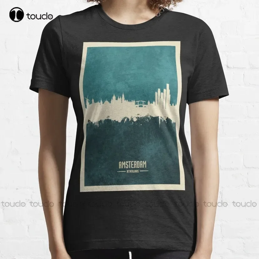 Amsterdam The Netherlands Skyline Classic T-Shirt Cooling Shirt Custom Aldult Teen Unisex Digital Printing Tee Shirt Xs-5Xl