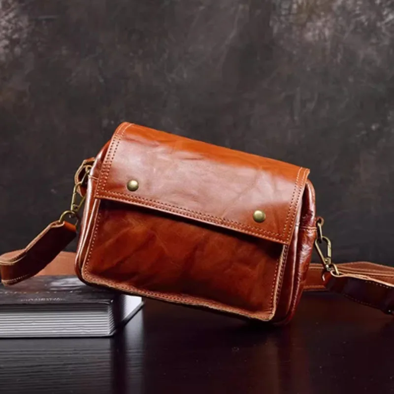 AETOO Genuine leather men's bags, cowhide crossbody bags, single-shoulder bags, casual retro Korean style street fashion crossbo