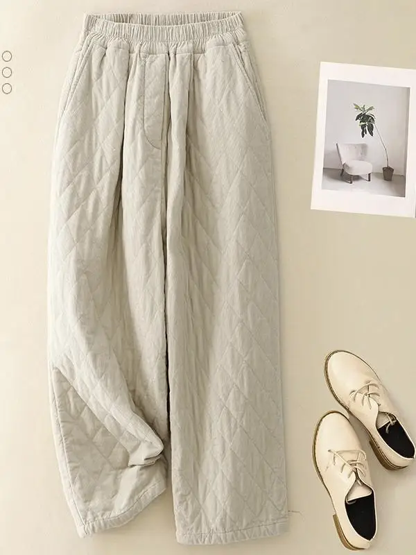 

Casual Cotton Blend Women's Pants High Waist Trousers with kets And Pear aped Body Fit Winter Long Pants