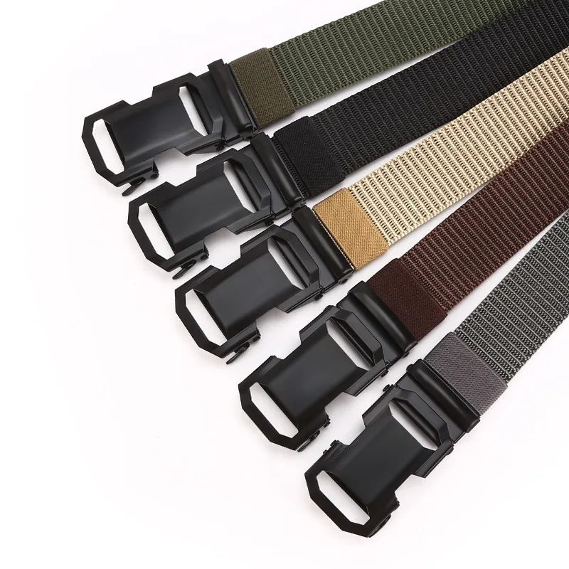 Automatische Gesp Canvas Riem Voor Mannen Y 2K Broek Accessoires Student Jeugd Recreatieve Sport Militair Tactisch Gebreide Herenriemen