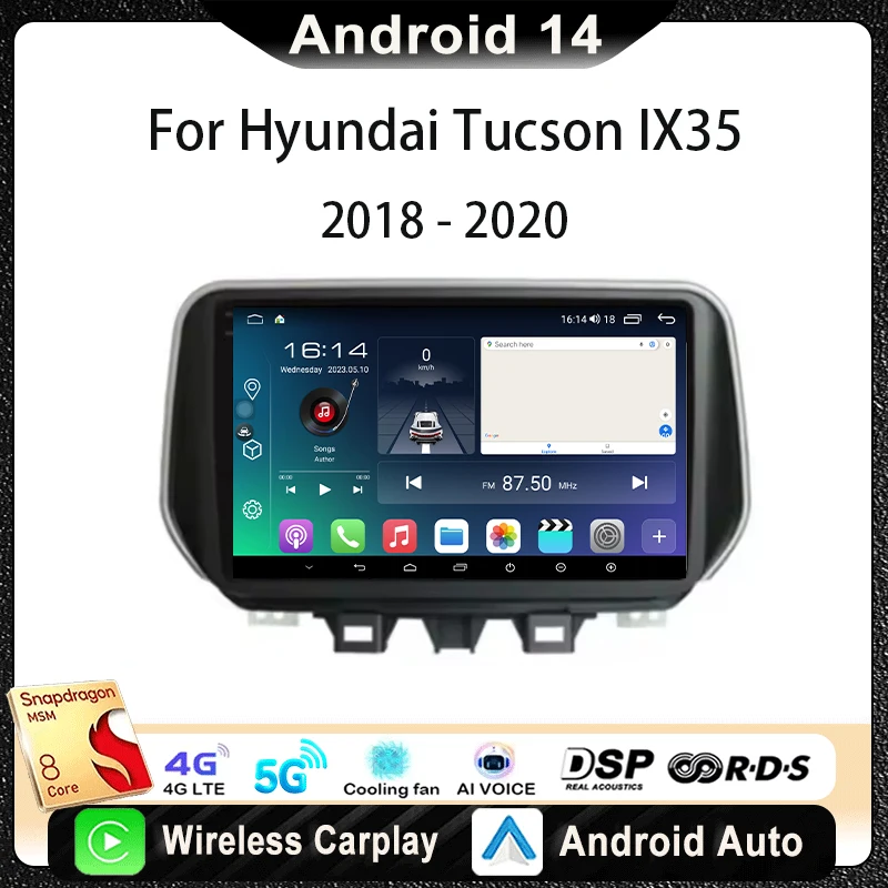 

For Hyundai Tucson IX35 2018-2020 Car Radio Multimedia Video Player Navigation Stereo GPS Android14 wireless Carplay DSP