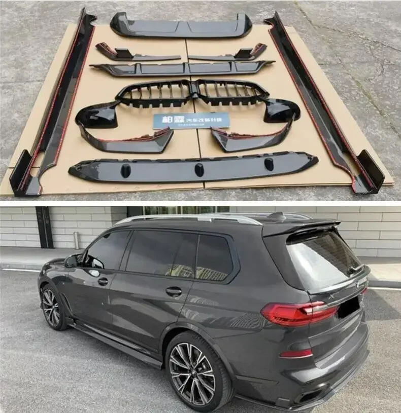 Real Carbon Fiber For BMW X7 G07 2019-2023 Front Bumper Lip+Rear Spoiler+Trunk Diffuser+Side Body Skirt+Grille+Mirror Cover