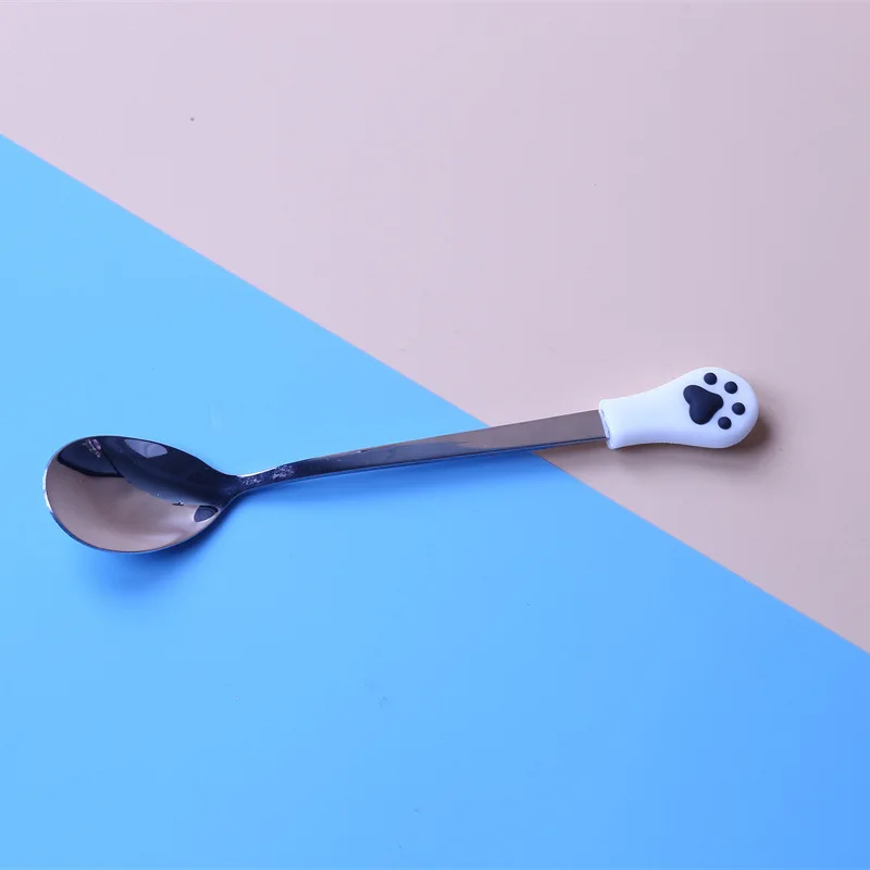 200 pcs/lot Cute Cat Claw Coffee Spoons Stainless Steel Dessert Spoon Candy Tea Spoon Tableware Kitchen Supplies 15cm