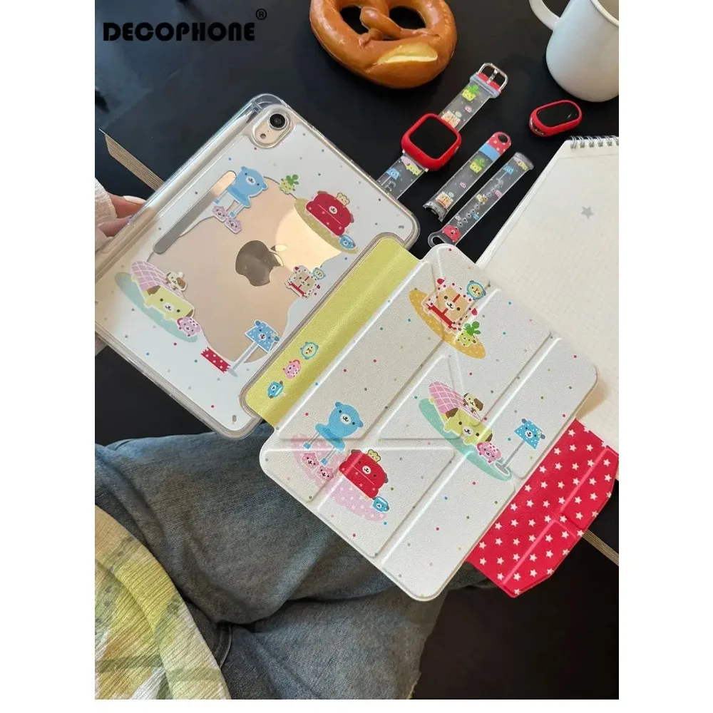 Ins Cute Furniture Bear Tablet Case For iPad Pro 11 12.9 13 M2 M3 M4 M5 Shell 8.3 9.7 10.2 5/6/7/8/9/10/11th Air 2 3 4 5 6 7