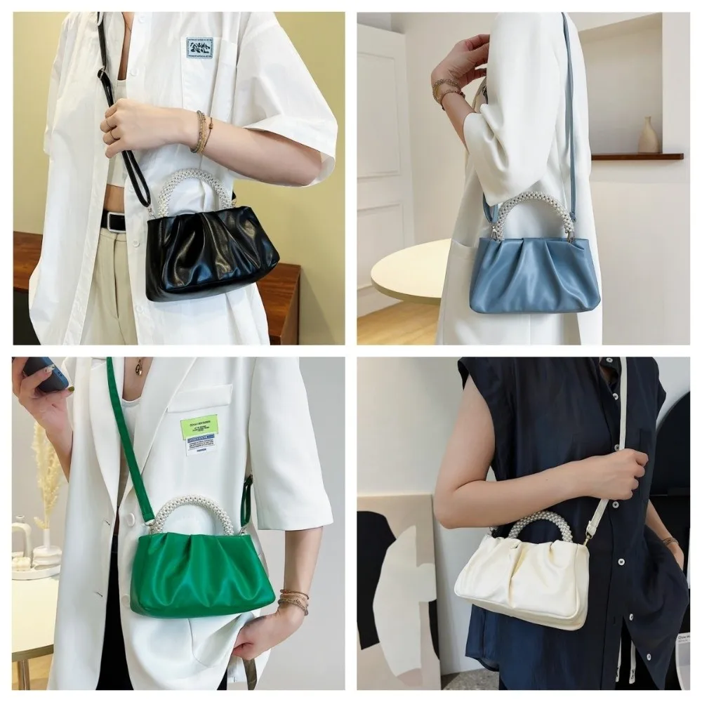 

Dumpling Bag Korean PU Cloud Bag Solid Color Imitation Pearl Women Shoulder Bag PU Leather Portable PU Leather Pearl Handbag