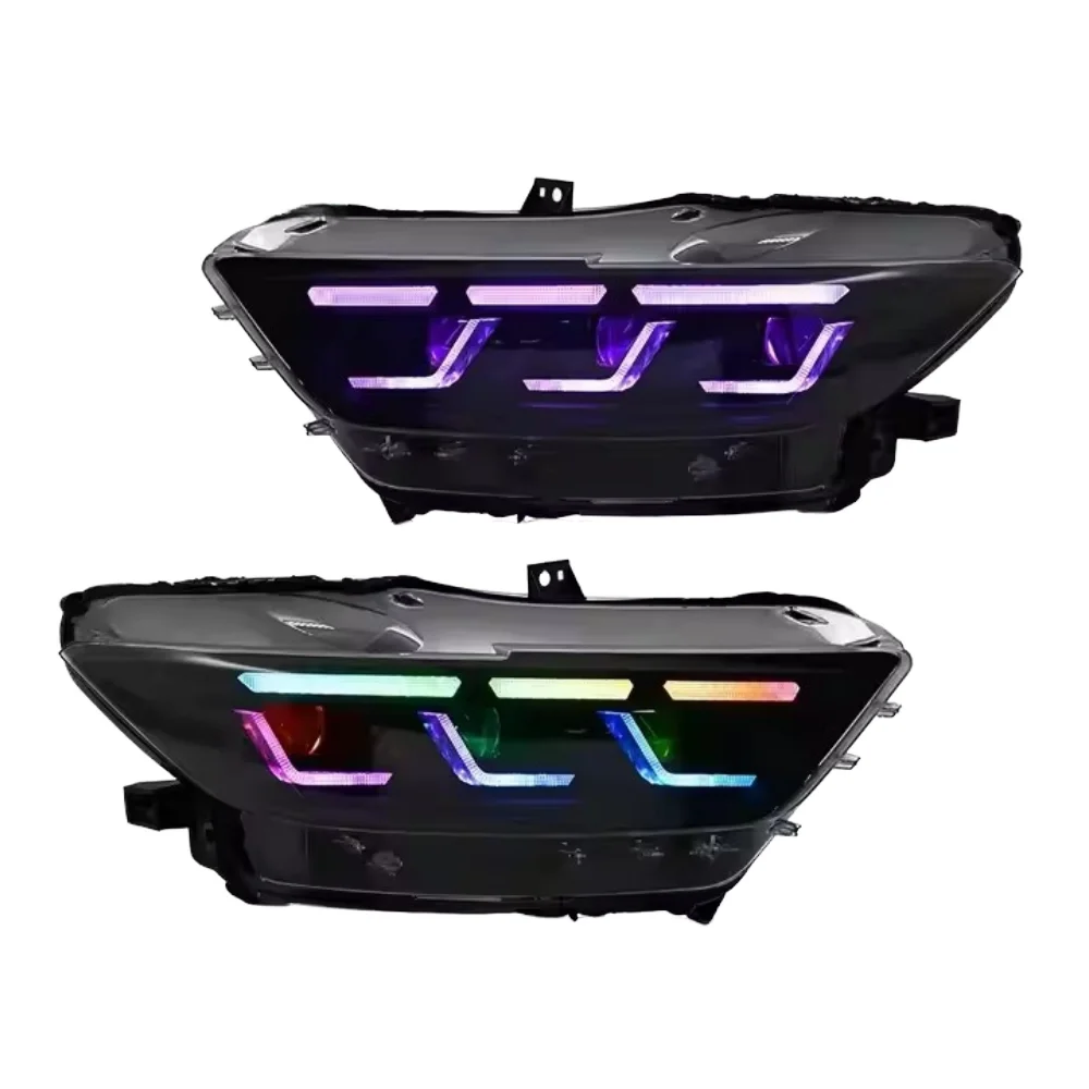 

Auto-Y RGB LED Headlights 12V New for Ford Mustang 2015-2017 Triple Eyes 6500K Color Temperature Retrofit/Upgrade Auto