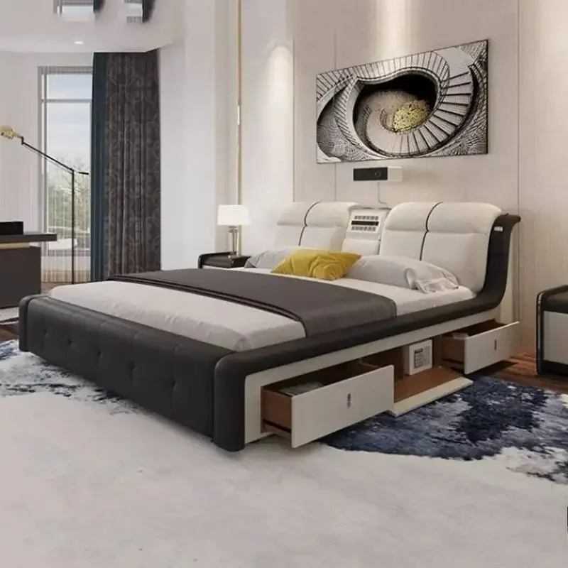 Master King Size Double Bed Luxury Multifonction Cute Queen Modern Double Bed Frame Wood Smart Letto Matrimoniale Home Furniture