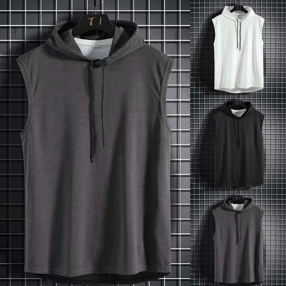 Newest Top-quality Sleeveless T-Shirt Bodybuilding Hooded Hoodies Men Gym Parts Replacement Sleeveless T-Shirt