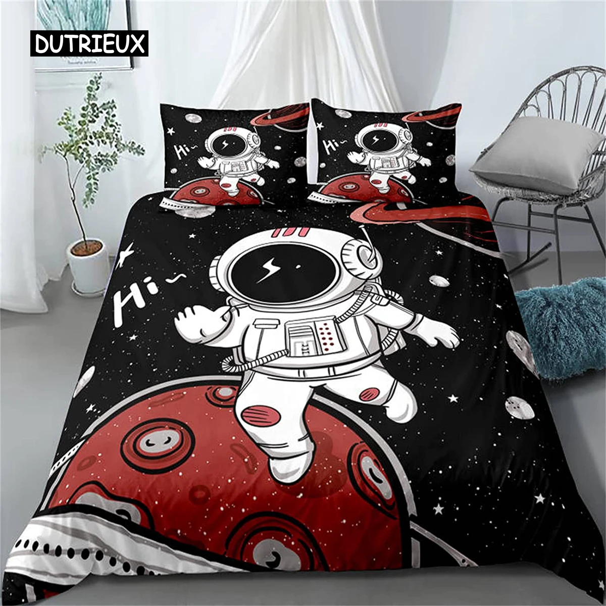 Space Astronaut Duvet Cover Set for Boys Girls Kids Twin Bedding Set Galaxy Space Themed Bedroom Decor Polyester Comforter Cover