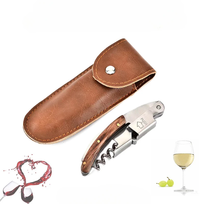 Stainless Steel Wood Handle Wine Corkscrew Professional Wine Opener Portable Screw Corkscrew Multifunction Beer Cap Bottle