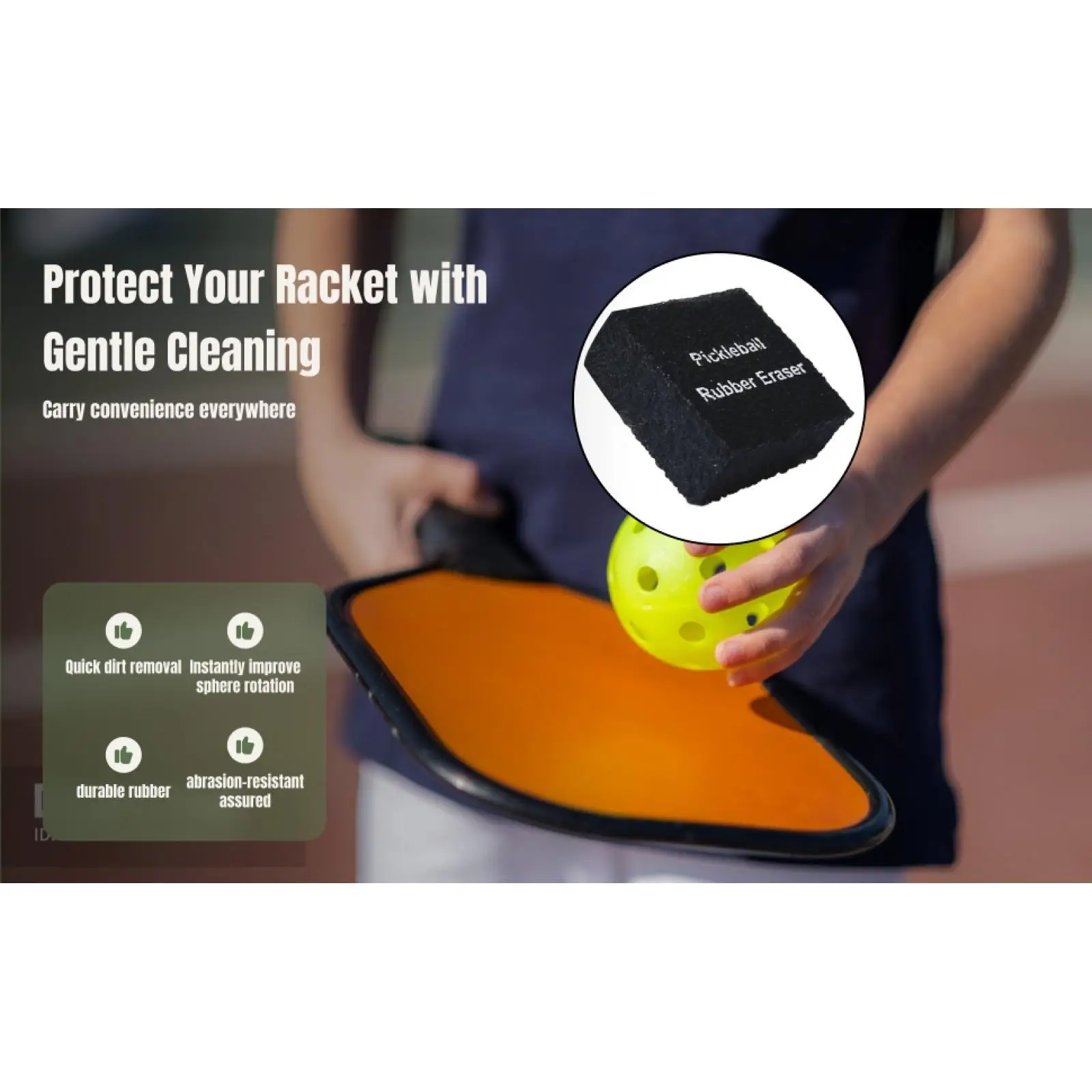 

Black Rubber Paddle Eraser Pickleball Racket Cleaning Pad Compact Tool for Removing Scratches and Dirts