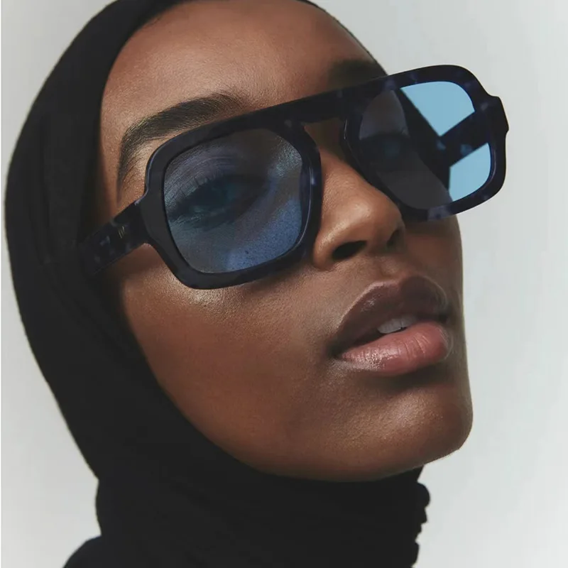 Fashion Square Sunglasses Women 2024 New Retro Black Brown Thick Frame Pilot Sun Glasses Woman Chic Polygon Leopard Shades UV400