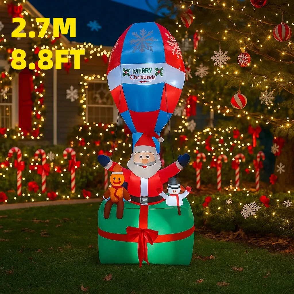 

2.7M/8.8FT Inflatable Santa Claus Hot Air Balloon Lights LED Home Decorations Toys Yard Xmas Supplies Outdoor Holiday Ornaments