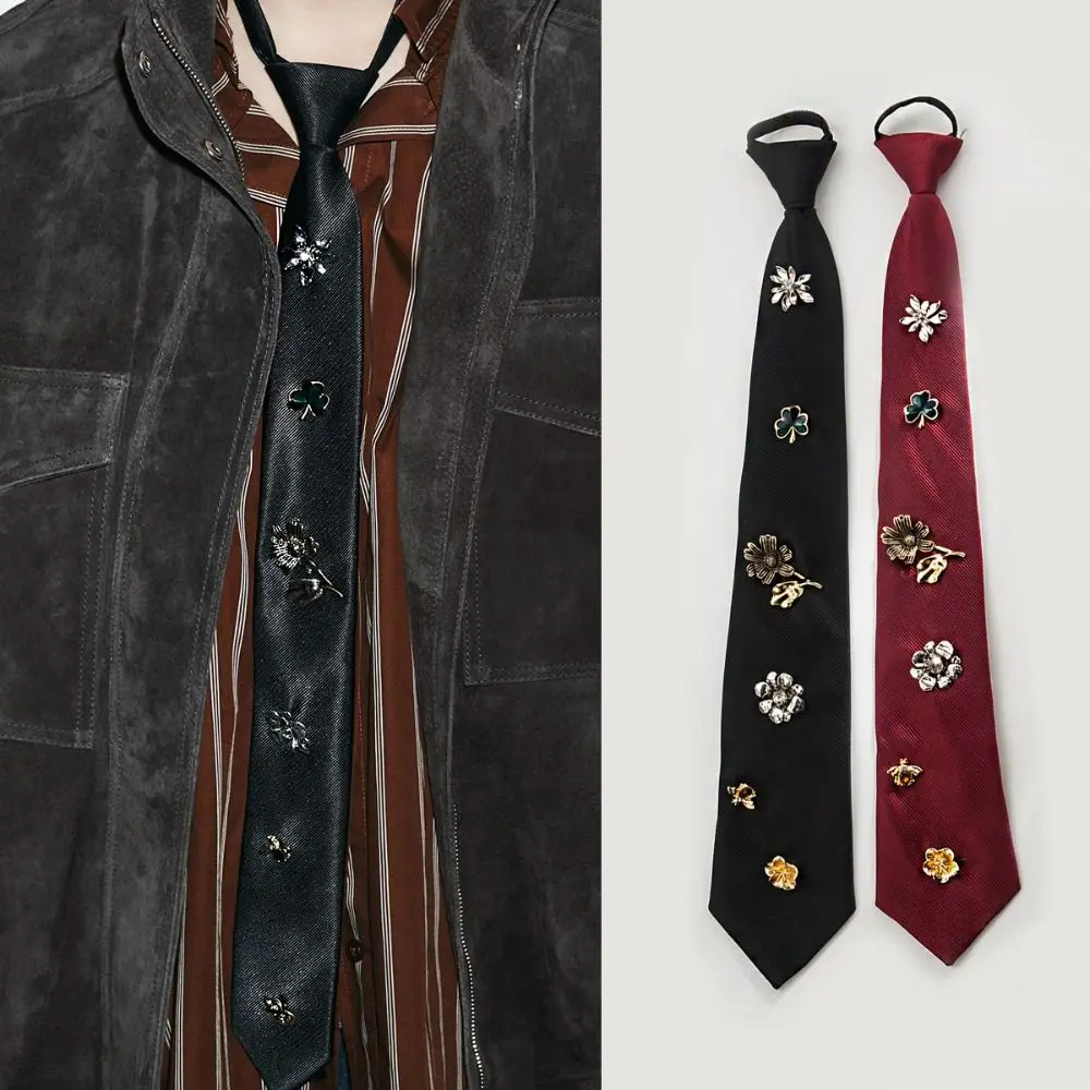 เนคไทตกแต่งเสื้อผ้าสไตล์เกาหลี ลายดอกไม้ ผึ้งดำ ประดับคริสตัล  แบบฮาราจูกุ สำหรับผู้หญิง
