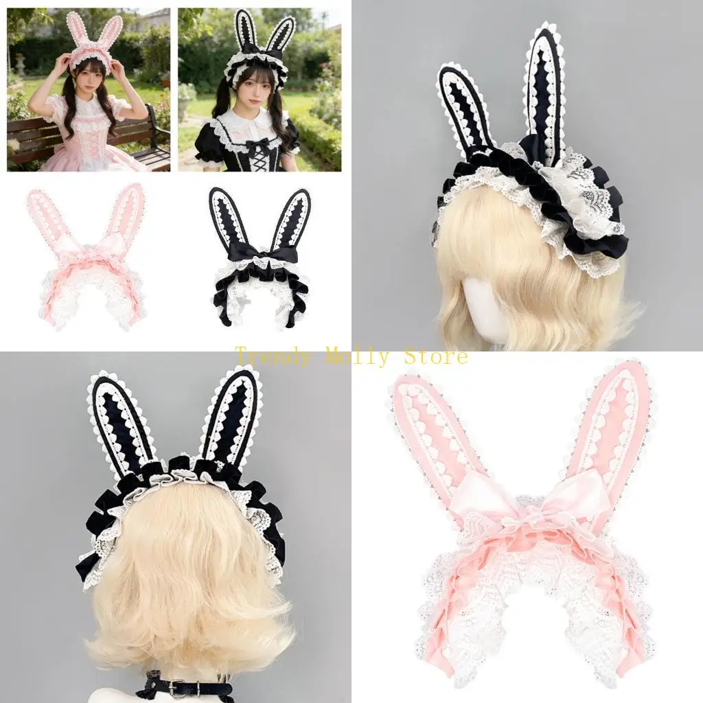 

N5KB Popular Rabbit Girl Bendable Ear Headbands Cosplay Costume Headwear for Women Teens Daily and Theme Event Photography Wear