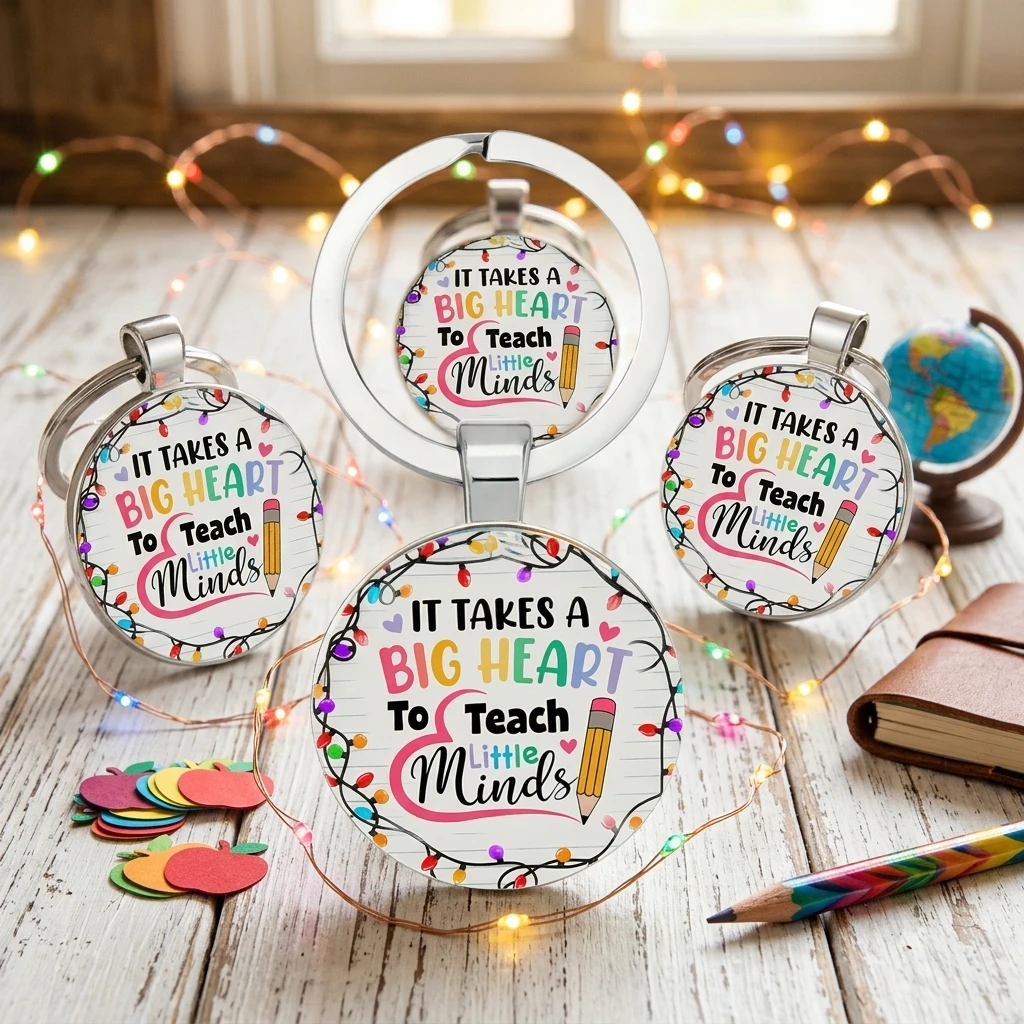 Teacher Thank You Keychain Set of 5 Colorful Pencil Bulb Design Metal Key Ring for Teacher Appreciation Gift