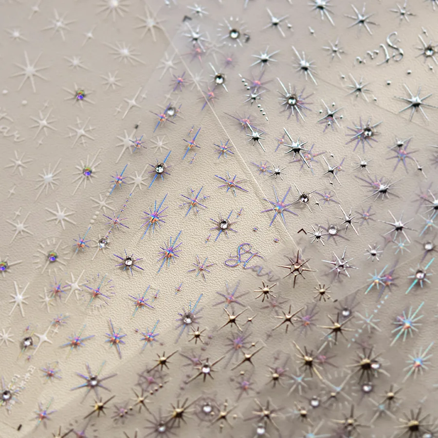 1 Uds. 5D pegatinas de lujo para decoración de uñas con estrellas de diamante, pegatinas adhesivas para uñas con pentagrama dorado/plateado/rosa láser, deslizadores de manicura Starlight y