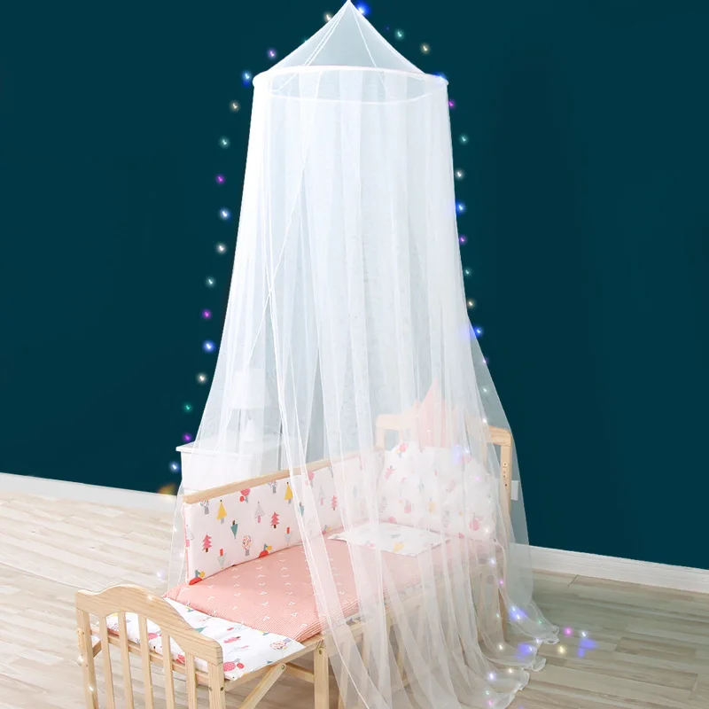 New Baby Crib Hung Dome Mosquito Net with Light Princess Girls Mosquito Net Kids Room Decor Baby Bedding Canopy Tent Net Curtain