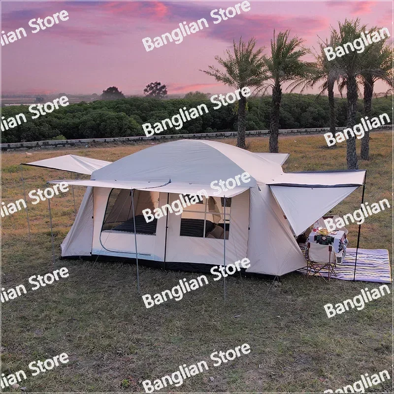 8-12 Person Automatic Fast Opening Double Decker Tent Family Self Driving Tour, Two Bedroom, One Living Room Camping Equipment