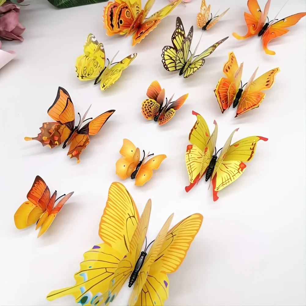 72 PCS 3D Butterfly Wall Decals Double Layer PVC Stickers for Adding Visual Interest to Home Walls and For Holiday Decor