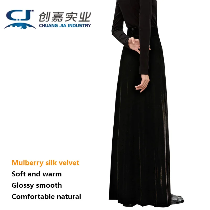 

Silk Velvet Women Skirt Spring Autumn Mulberry Silk black Elastic Waist Long Comfortable Skirt Temperament Elegant Noble Luxury