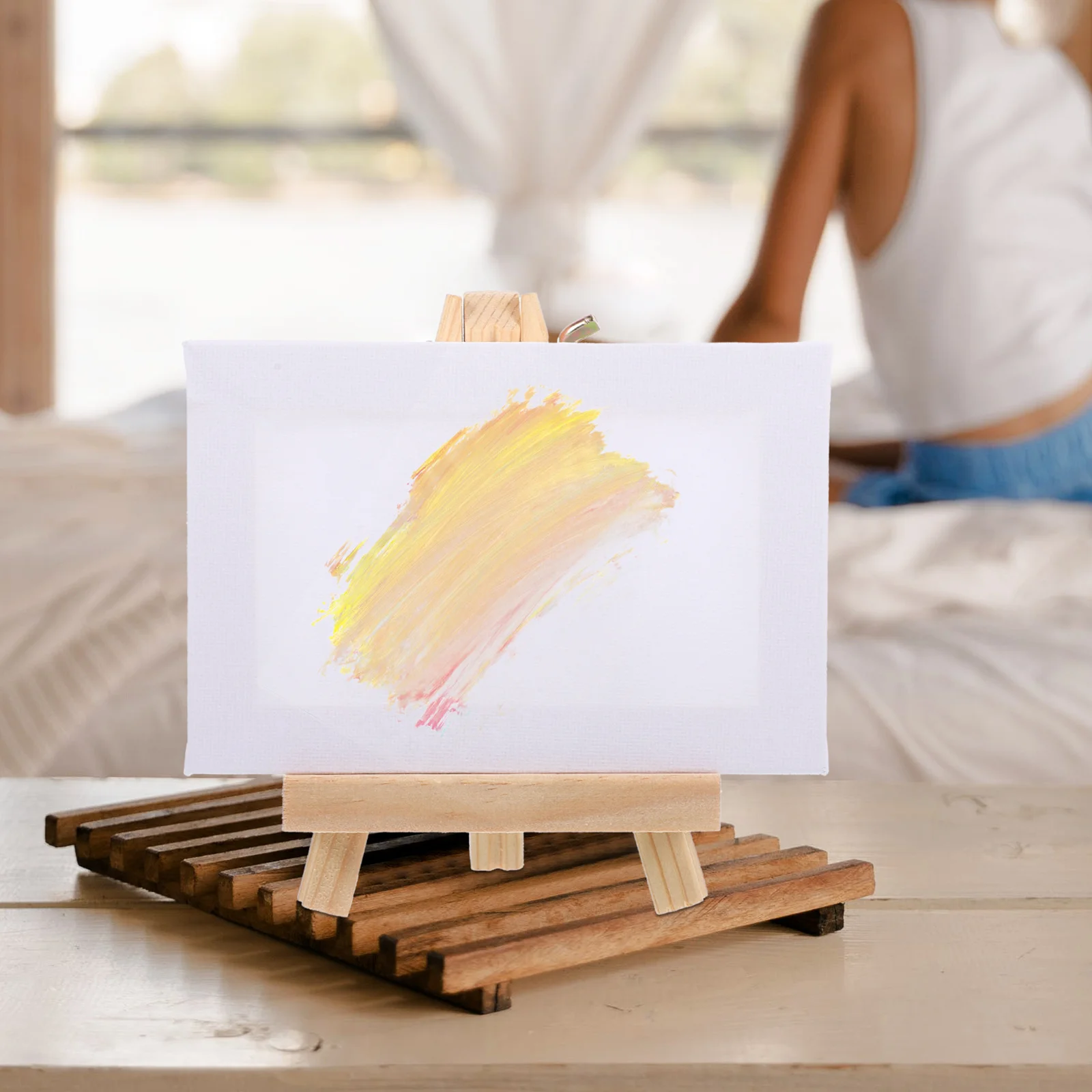 2 مجموعة حامل خشبي حامل قماش صغير حامل سطح الطاولة الحامل للرسم الفن عرض الطلاب الفنانين المبتدئين مشاريع ذاتية الصنع