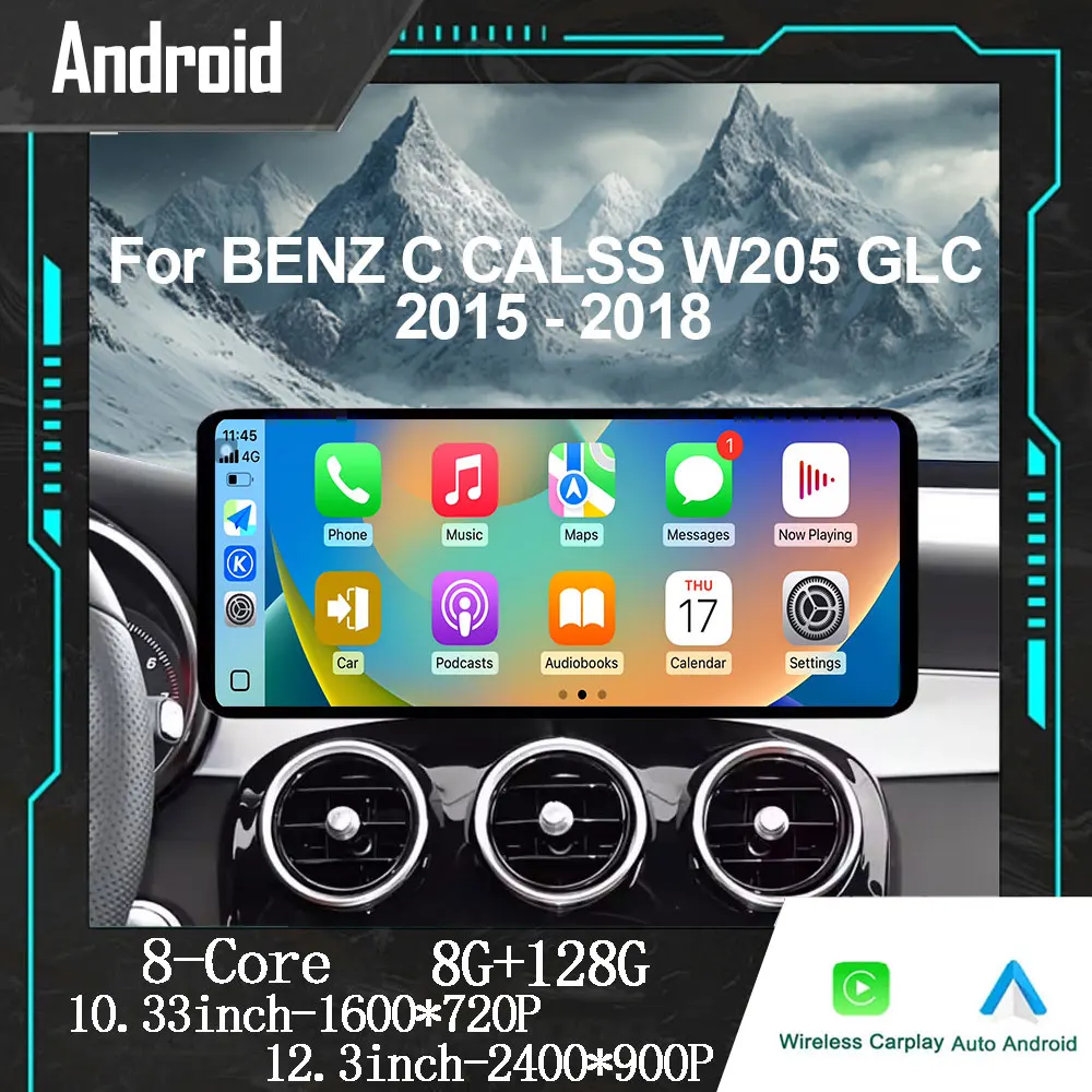 Android Intelligent System for BENZ C CALSS W205 GLC 2015 - 2018 Car Video Multimedia Player GPS Navigation 4G QLED HD Screen