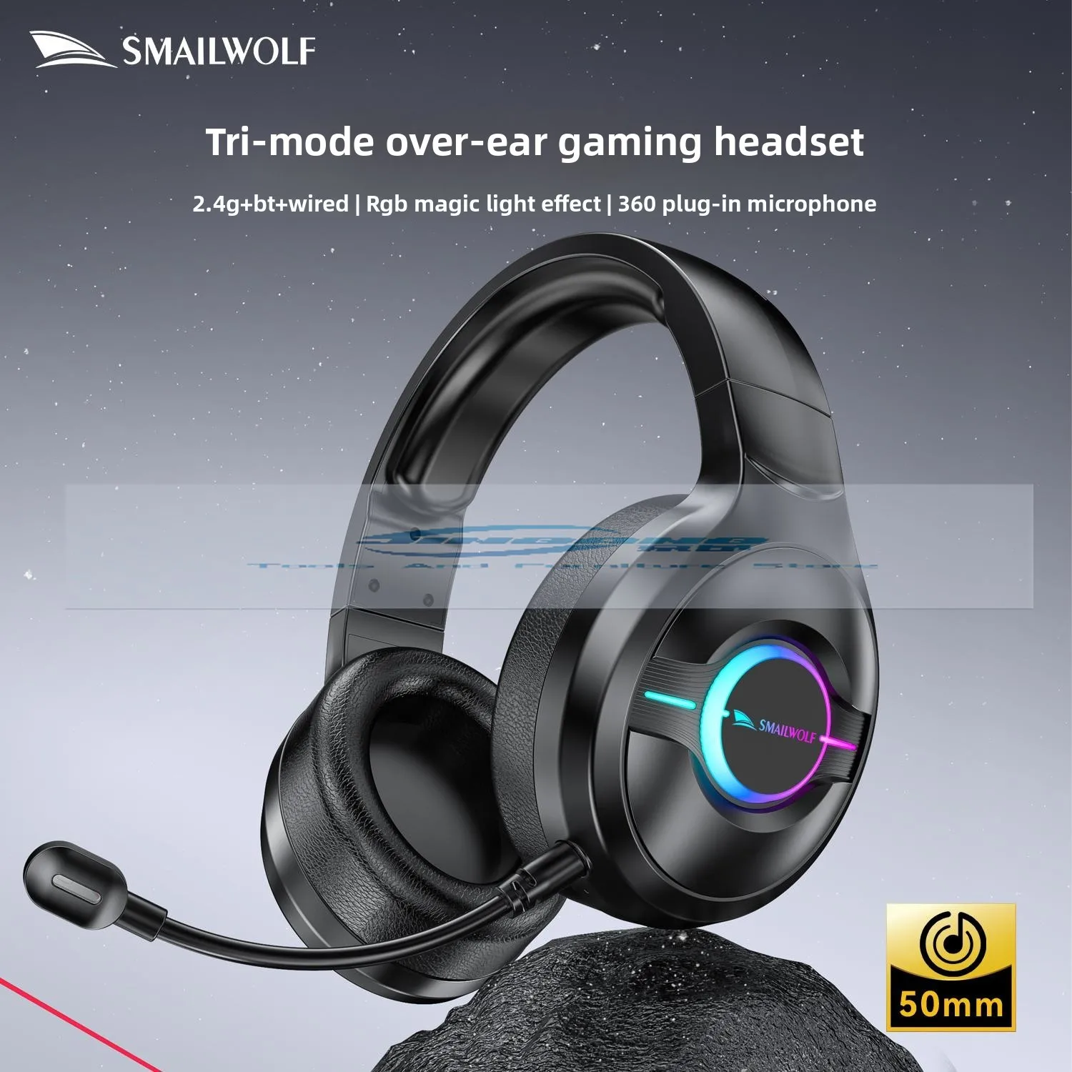 

Smywolf L50 headset Bluetooth wireless three-mode headset e-sports game with microphone RGB light effect sports