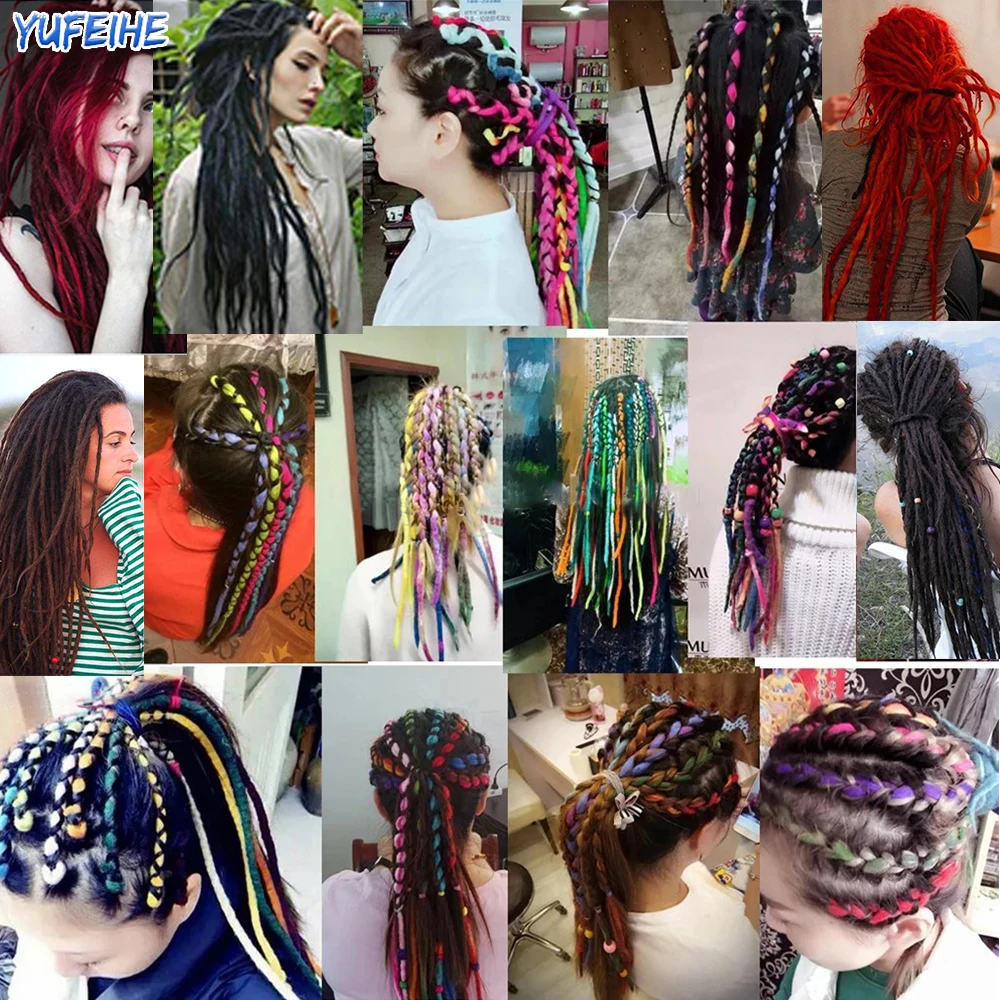 Yufeihe Wool Dreadlock Extensions Double Ended Soft Wool Felt Dread Locs Synthetic Crochet Braiding Hair Extension for Women