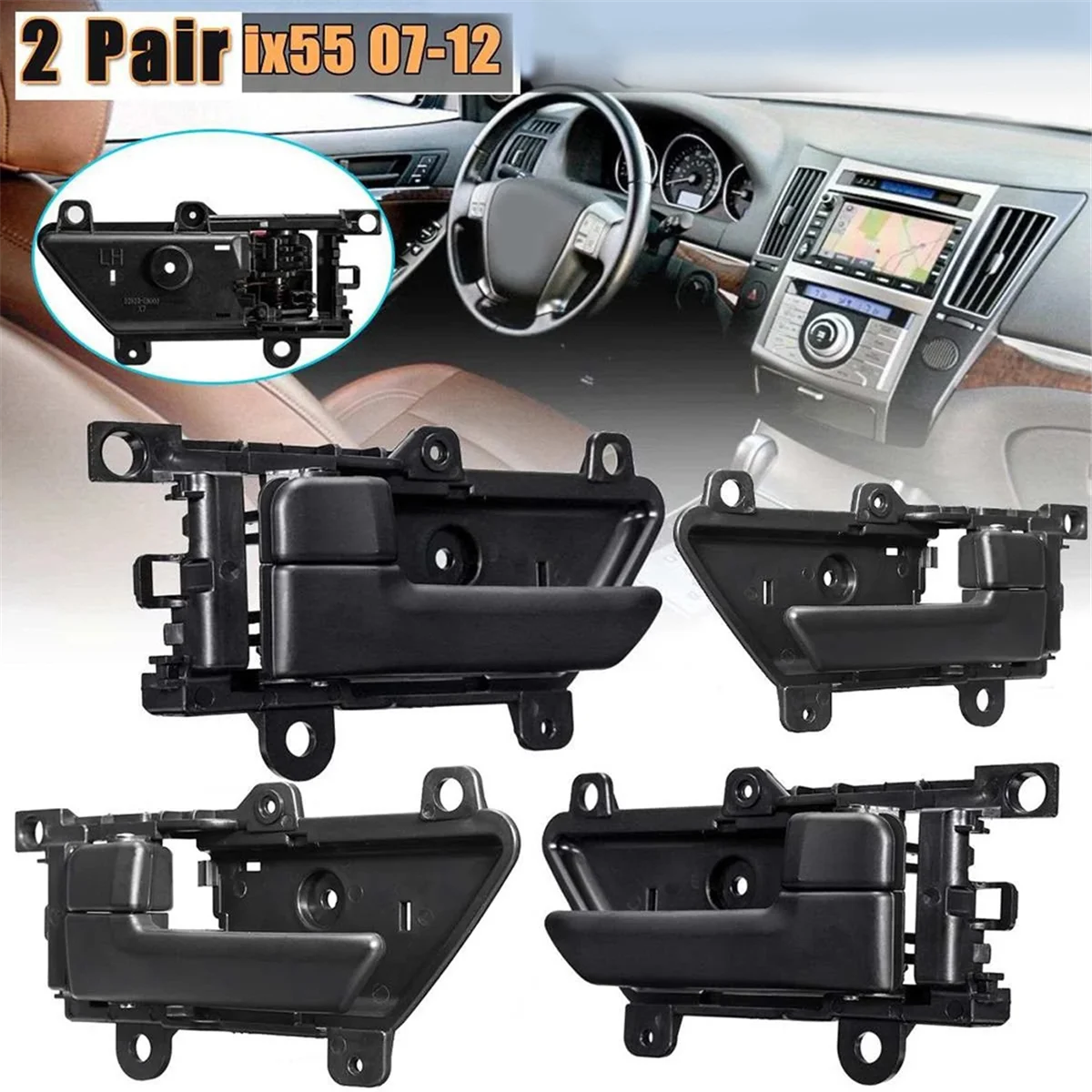 4Pcs Car Interior Door Handle Left Right Side for Hyundai Veracruz Ix55 2007-2012 82610-3J000 82620-3J000