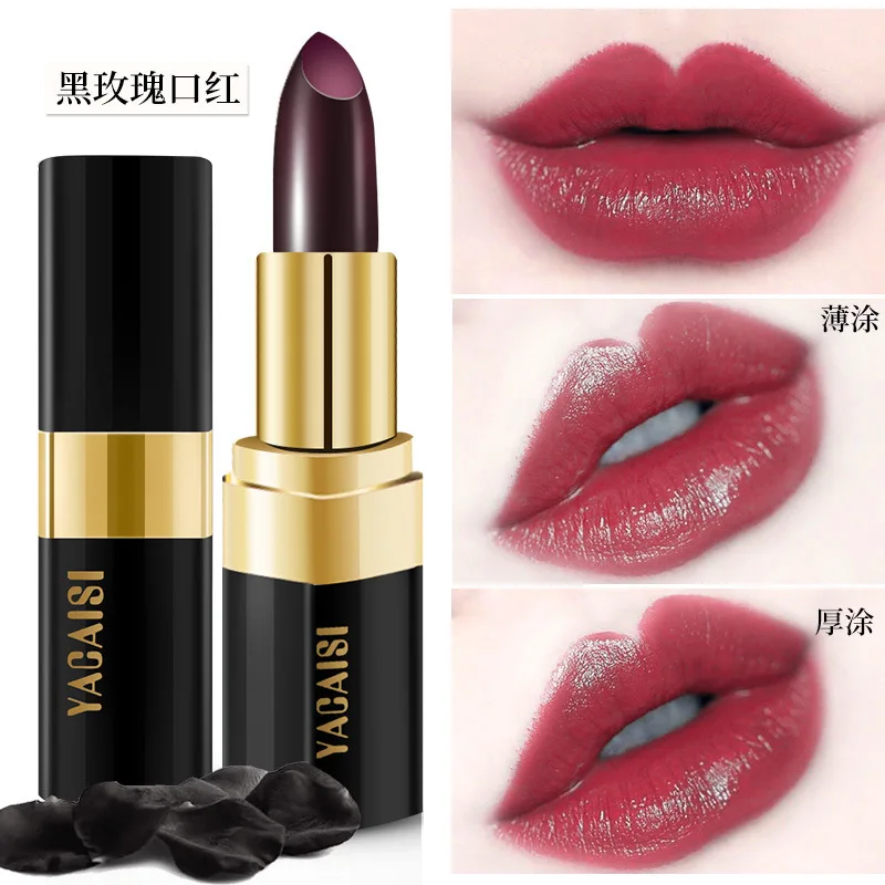 

Black Rose Gradient Lipstick Long Wear Pigmented Hydrating Moisturizing Temperature Color Changing Lip Balm Viral Makeup