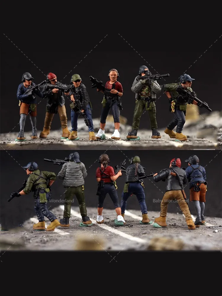 

In Stock 1/72 Figures 6 Soldiers Quick Response Team Men Women With Guns Painted Model Creative Photography Scene Vehicle Toys