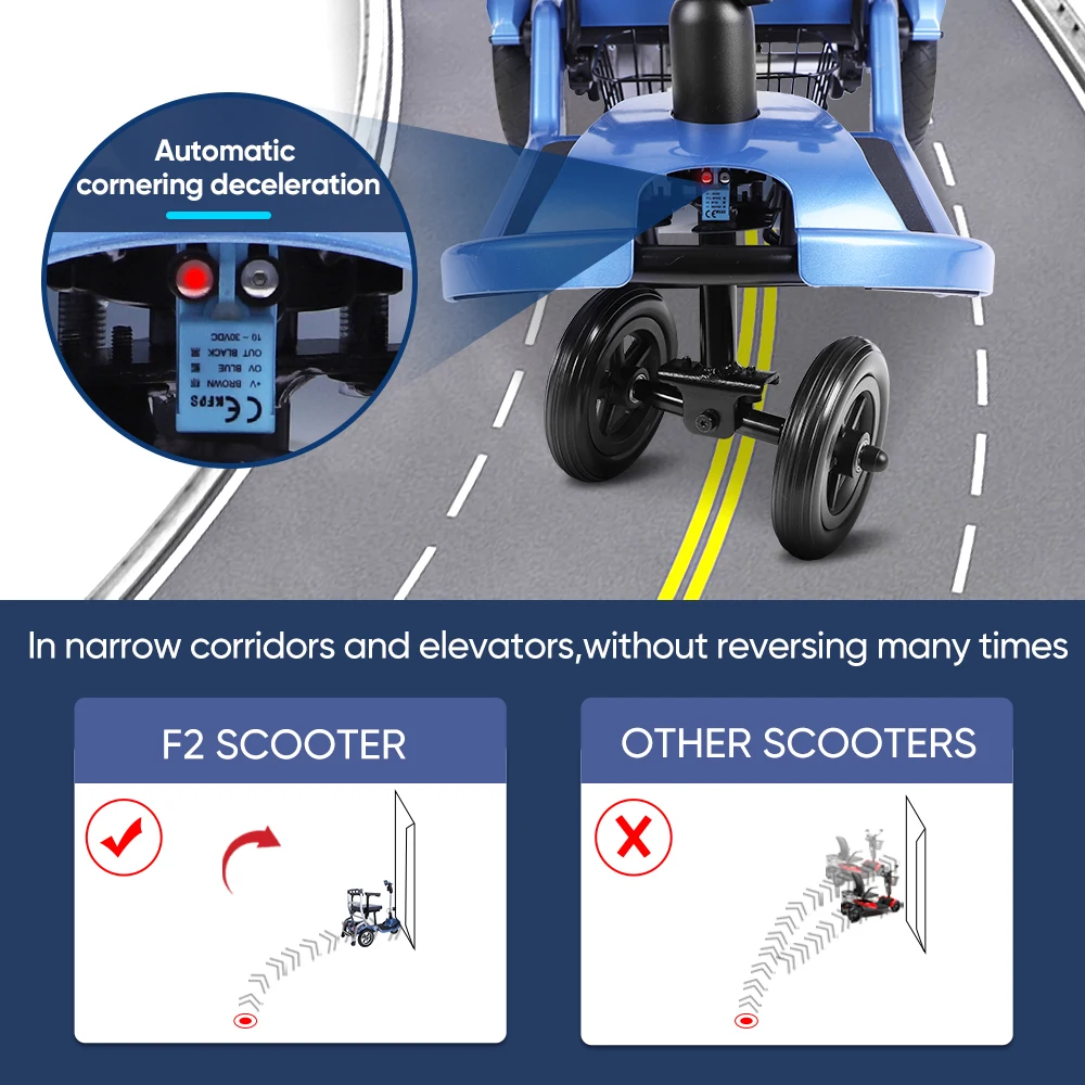 All-terrain smooth three-wheeled light scooter Portable foldable 10Ah battery Suitable for disabled people