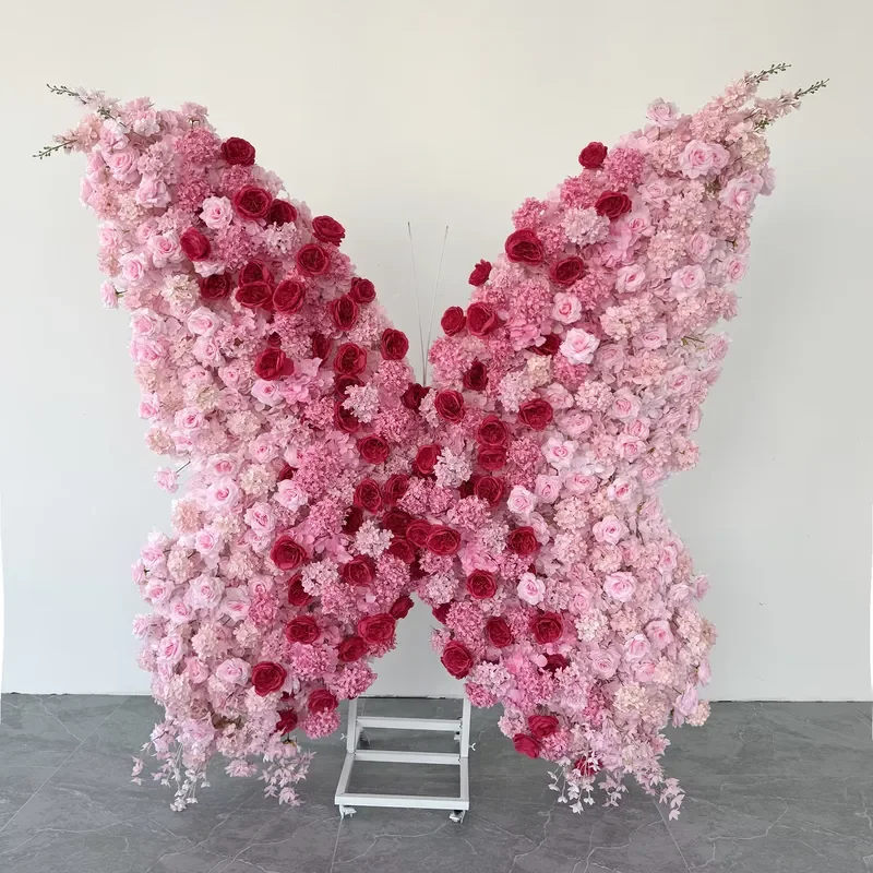 Eco Friendly Silk Butterfly Arch Backdrop 7-8ft Adjustable Folding Frame Durable Wedding Birthday Party Ceremony Decoration